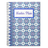 Carnet spirale imprimé en tuiles bleu et violet (Devant)