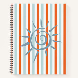 Carnet spirale orange bleu rayures étoile