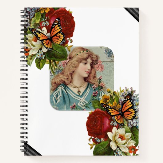 Carnet spirale papillon victorien femme florale (Devant)