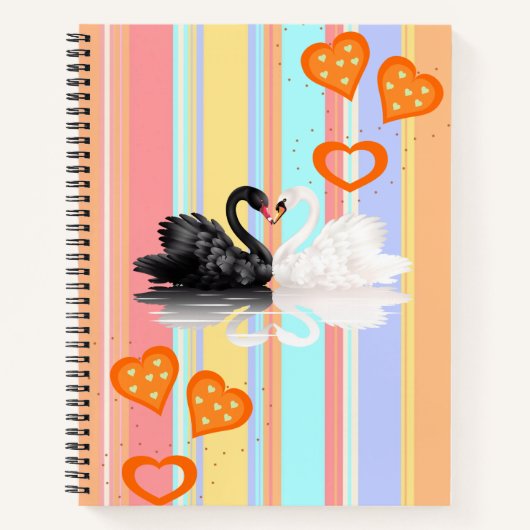 Carnet spirale Swan Stripe Orange Hearts (Devant)