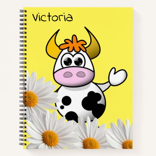 Carnet spirale vache jaune blanc marguerite floral (Devant)