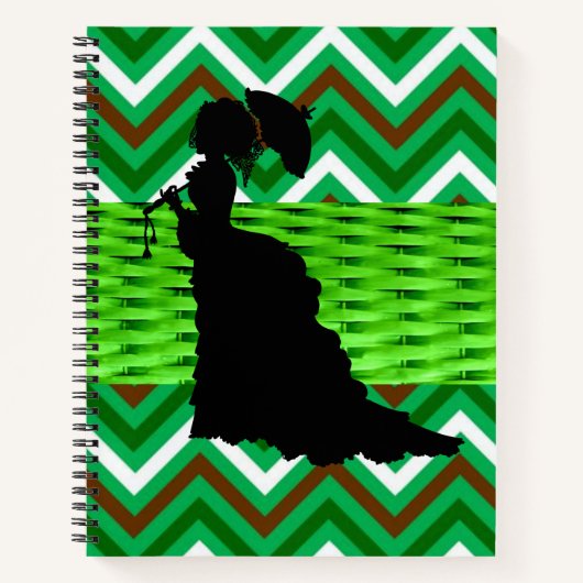Carnet spirale Vert Blanc Noir Chevron Lady (Devant)