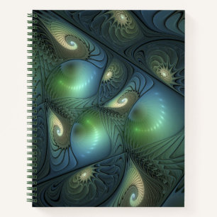 Carnet Spirales Turquoise Beige Vert Abstrait Fractal Art