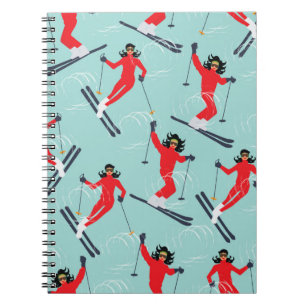 Carnet Sport d'hiver sans couture motif. Jeune belle femm