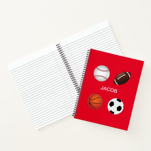 CARNET "SPORTS" PORTABLE SPIRALE AVEC NOM D'ENFANT. (Intérieur)
