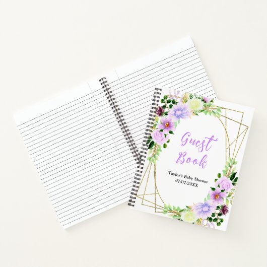 Carnet Spring Purple Floral Baby Shower Guest Book (Intérieur)