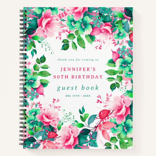 Carnet Spring Watercolor Floral 90th Birthday Guest Book (Devant)