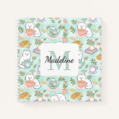 Carnet Square Notebook Personalized Tea Book Cats Green (Devant)