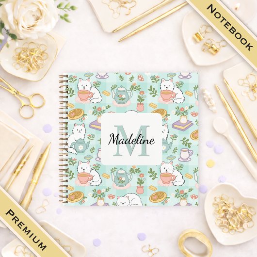 Carnet Square Notebook Personalized Tea Book Cats Green