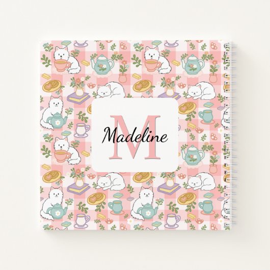 Carnet Square Notebook Personalized Tea & Bookish Cats (Dos)