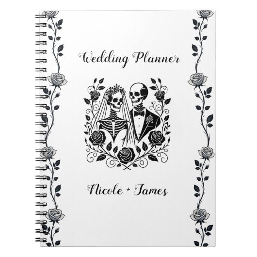 Carnet Squelette blanc noir Rose Floral Mariage de la vig (Devant)