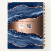 Carnet Squelette bleu agate marbre rose or nom (Dos)