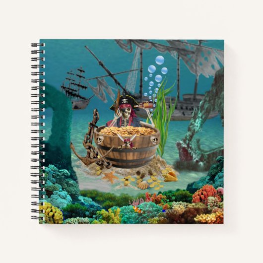 CARNET SQUELETTE DE PIRATE DANS UN TONNEAU (Devant)