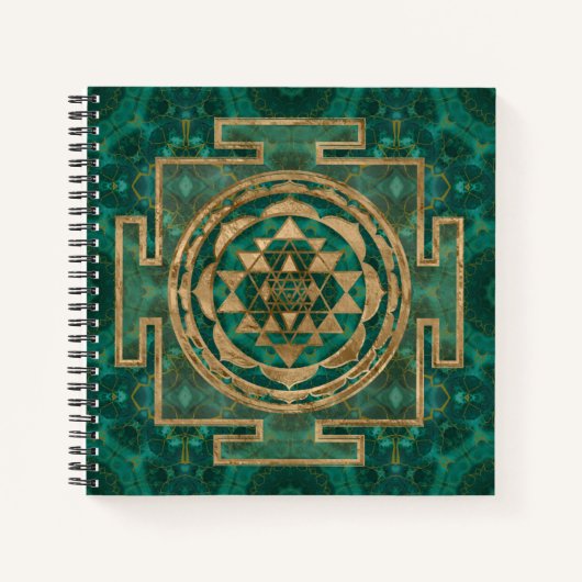 Carnet Sri Yantra / Sri Chakra Malachite et or (Devant)