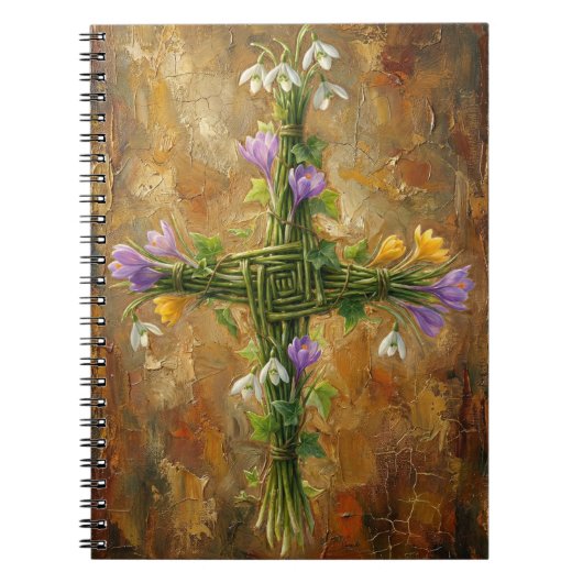 Carnet St Brigid Cross Green Rushes Crocus Imbolc Art (Devant)