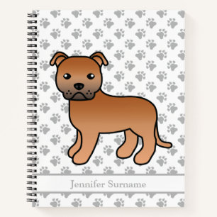 Carnet Staffie anglais rouge mignon Chien de dessin animé