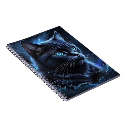 Carnet Starry Night Bleu Chat noir Splash Art (Côté Droit)