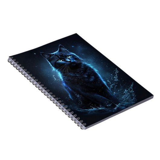 Carnet Starry Night Bleu Chat noir Splash Art (Côté Droit)