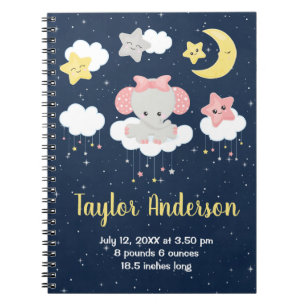 Carnet Statistiques de naissance d'éléphant rose et marin