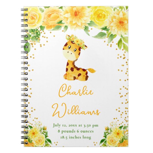 Carnet Statistiques de naissance Fleur Jaune Girafe (Devant)