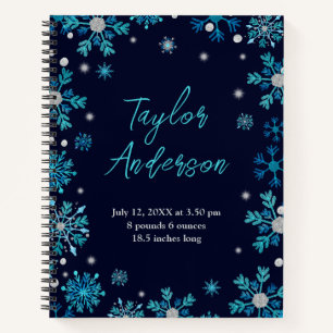 Carnet Statistiques de naissance flocons de neige bleus e