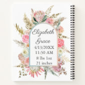 Carnet Statistiques de naissance florale rose blanc Perso (Dos)