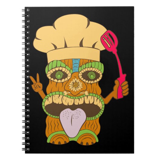 Carnet Statue de Chef Tiki avec Spatule, Drôle Noir (Devant)