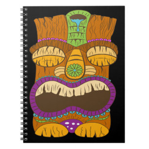 Carnet Statue Tiki en bois avec bouche ouverte, drôle noi