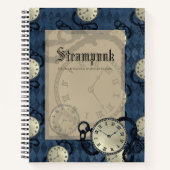 Carnet Steampunk bleu gothique Horloges & crânes (Devant)