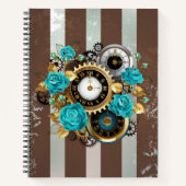 Carnet Steampunk Clock and Turquoise Roses on Striped (Devant)