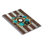 Carnet Steampunk Clock and Turquoise Roses on Striped (Côté Droit)