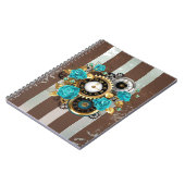 Carnet Steampunk Clock and Turquoise Roses on Striped (Côté gauche)