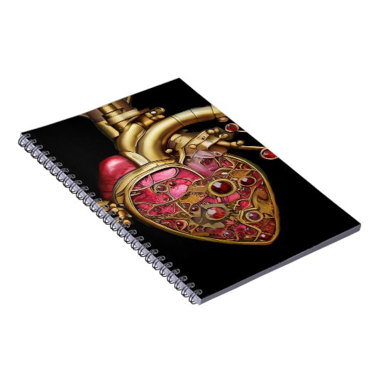 Carnet Steampunk Coeur Anatomique rubis et engrenages (Côté Droit)
