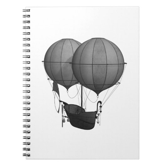 Carnet Steampunk Design Machine volante noire et blanche (Devant)