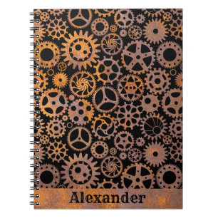 Carnet Steampunk Rousty Gears Nom personnalisé