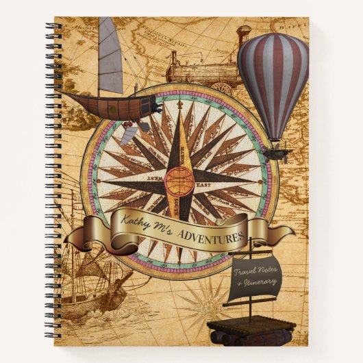 Carnet Steampunk Travel Antique Carte Compass Adventure (Devant)