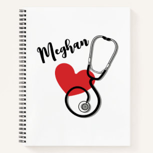 Carnet Stéthoscope Coeur Rouge classique Nom Infirmière D