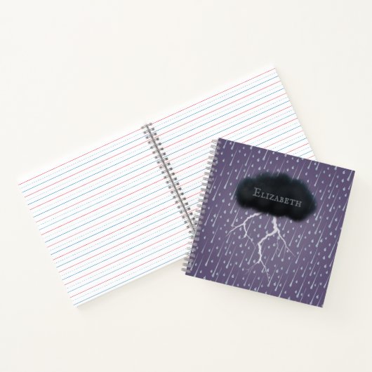 Carnet Stormy Day Thunder Cloud & pluie Customisé violet (Intérieur)