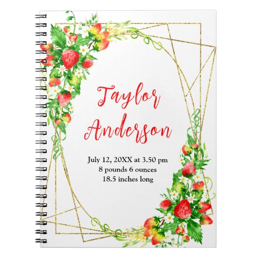 Carnet Strawberries and Foliage Baby Birth Stats (Devant)