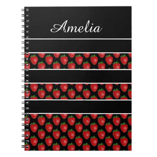 Carnet Strawberry Stripes Black Personalised (Devant)