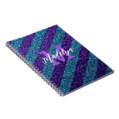 Carnet Styilsh Bleu & Violet Paillettes Monogramme Nom (Côté Droit)