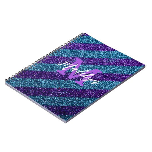 Carnet Styilsh Bleu & Violet Paillettes Monogramme Nom (Côté gauche)