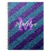 Carnet Styilsh Bleu & Violet Paillettes Monogramme Nom (Devant)