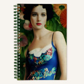 Carnet Style Art Déco Elégant Femme avec Grandes Fleurs A (Recto)