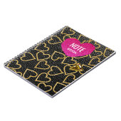 Carnet style en cuir noir faux avec coeur or, (Côté gauche)