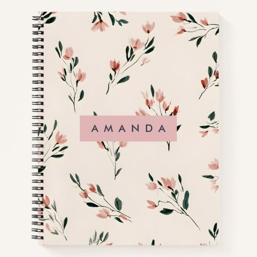 Carnet Style Fleur rose douce personnalisée (Devant)