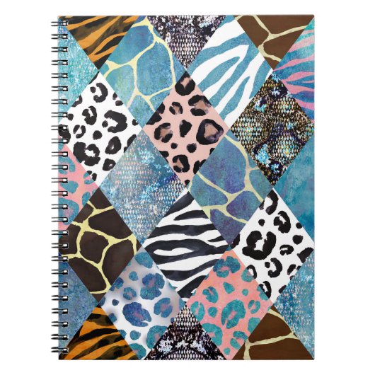 Carnet Style Patchwork, motif de collage aquarelle. (Devant)
