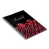Carnet Style Red Zebra Print FAUX Glitz Bow avec nom (Côté Droit)