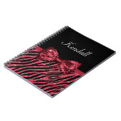 Carnet Style Red Zebra Print FAUX Glitz Bow avec nom (Côté gauche)