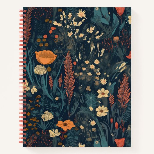 Carnet Style rétro, fleur sauvage, nature, floral foncé (Devant)